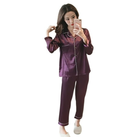 Women Satin Pajamas Set Long Sleeve Tops+Long Pants Sleepwear Pajamas Suit Spring Homewear 2XL Purple
Women Satin Pajamas Set Long Sleeve Tops+Long Pants Sleepwear Pajamas Suit Spring Homewear 2XL Purple