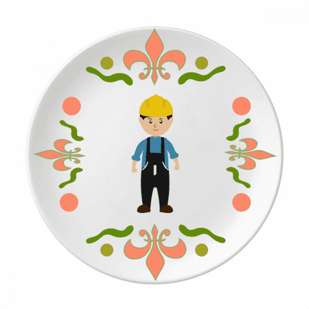Engineer Labour Force Worker Outline Flower Ceramics Plate Tableware Dinner Dish