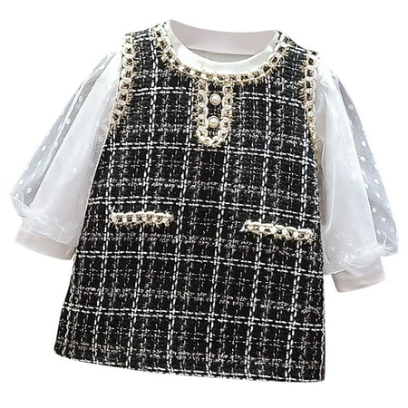 Meresysid Toddler Kids Girls Fashionable Small Fragrant Style Spliced Mesh Button Long Sleeved Round Neck Dress Black
Meresysid Toddler Kids Girls Fashionable Small Fragrant Style Spliced Mesh Button Long Sleeved Round Neck Dress Black