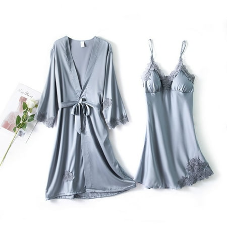 Silk Robe Sleep Suit Womens Lace Satin Pajamas Gown Set V-Neck Cami Nighties Wear Pijama Home Nightwear Spring Nightdress
Silk Robe Sleep Suit Womens Lace Satin Pajamas Gown Set V-Neck Cami Nighties Wear Pijama Home Nightwear Spring Nightdress