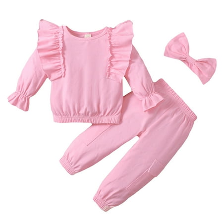 ZHUASHUM Toddler Baby Girls Ruffles Long Sleeve Solid T-shirt Tops+Pants Headbands Outfits
ZHUASHUM Toddler Baby Girls Ruffles Long Sleeve Solid T-shirt Tops+Pants Headbands Outfits