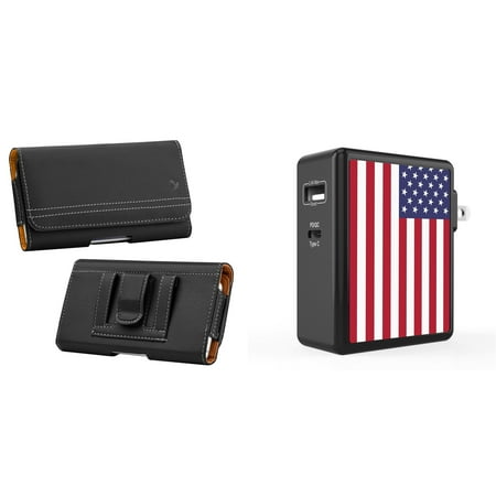 Holster and Wall Charger Bundle for Nokia C200: PU Leather Magnetic Belt Pouch Case (Black) and 45W 2 Port (Power Delivery USB-C USB-A) Power Adapter (American USA Flag)
Holster and Wall Charger Bundle for Nokia C200: PU Leather Magnetic Belt Pouch Case (Black) and 45W 2 Port (Power Delivery USB-C USB-A) Power Adapter (American USA Flag)
