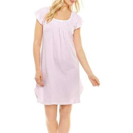Miss Elaine Women s Short Sleeve Interlock Knit Drop Needle Solid Short Nightgown (X-Large) Petal Pink