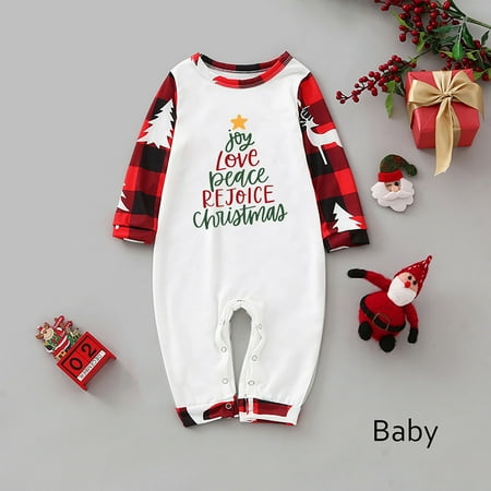 ERTUTUYI Family Pajamas Sets Christmas Tree Homewear Letter Print Top And Plaid Pants Sleepwear For Baby White 9M