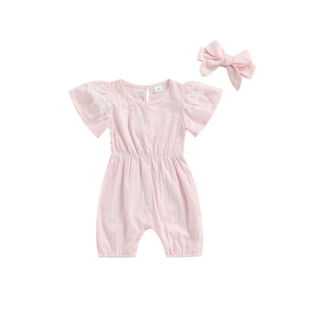 Canrulo Infant Baby Girl Summer Jumpsuits Lace Short Puff Sleeve Solid Color Round Neck Romper with Headband Set Pink 6-9 Months
Canrulo Infant Baby Girl Summer Jumpsuits Lace Short Puff Sleeve Solid Color Round Neck Romper with Headband Set Pink 6-9 Months
