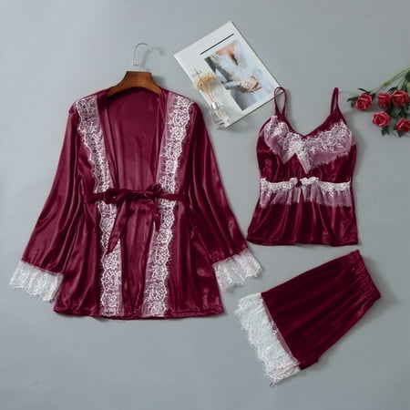 Hunpta Women Sexy Satin Lace Patchwork Sleepwear Sling Robe Long Sleeve Pajamas Set
Hunpta Women Sexy Satin Lace Patchwork Sleepwear Sling Robe Long Sleeve Pajamas Set