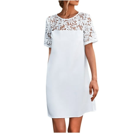 Timegard Fashion Women Casual Solid Color Round Neck Lace Stitching Short Sleeve Dress Skirt White S
Timegard Fashion Women Casual Solid Color Round Neck Lace Stitching Short Sleeve Dress Skirt White S