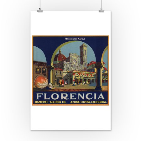 Florencia Brand - Azusa, California - Citrus Crate Label (12x18 Art Print, Wall Decor Travel Poster)