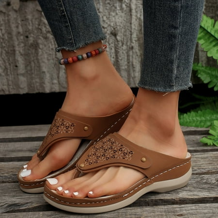 PEASKJP Slippers Women Summer Solid Casual Open Toe Wedges Comfortable Beach Shoes Sandals Dress Beach Shoes Brown 8
PEASKJP Slippers Women Summer Solid Casual Open Toe Wedges Comfortable Beach Shoes Sandals Dress Beach Shoes Brown 8