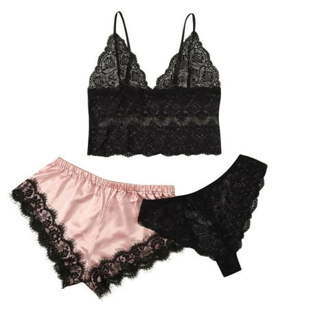 Women Sleepwear Lace Pajamas Set Camisole Short Sets Sexy Sheer Floral Lace Lingerie Set 3 Piece Nightwear Outfits
Women Sleepwear Lace Pajamas Set Camisole Short Sets Sexy Sheer Floral Lace Lingerie Set 3 Piece Nightwear Outfits