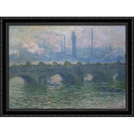 Waterloo Bridge 38x28 Large Black Ornate Wood Framed Canvas Art by Claude Monet
