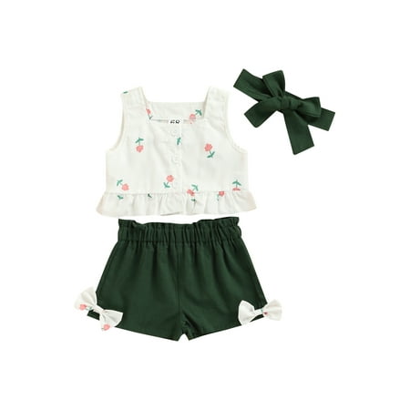 Nokpsedcb Infant Girls 3PCS Shorts Suit Floral Print Button-down Vest Dark Green Solid Color Shorts Bow Knot Headdress Dark Green 0-3 Months
Nokpsedcb Infant Girls 3PCS Shorts Suit Floral Print Button-down Vest Dark Green Solid Color Shorts Bow Knot Headdress Dark Green 0-3 Months