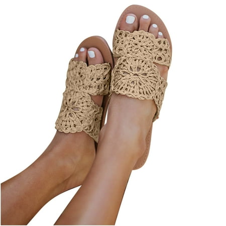 Womens Weave Flat Sandals Open Toe Slip On Mule Slides Strap Slipper