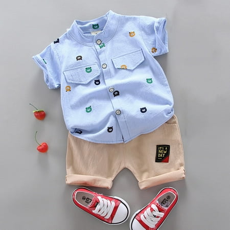 Aayomet Newborn Baby OutfitsButton Up TopsOutfit Set Bow Outfit Blue 110=XL