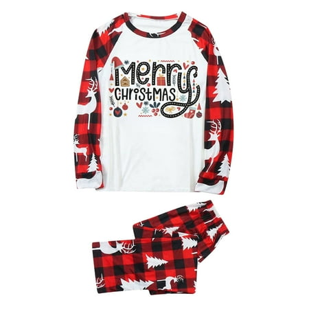Christmas Pajamas for Family Parent-Child Outfit Winter Fall Sleepwear Matching Cute Big Headed Deer Print Pjs Plaid Long Sleeve Tops Pants Soft Casusal Holiday Sleepwear Pajama Sets