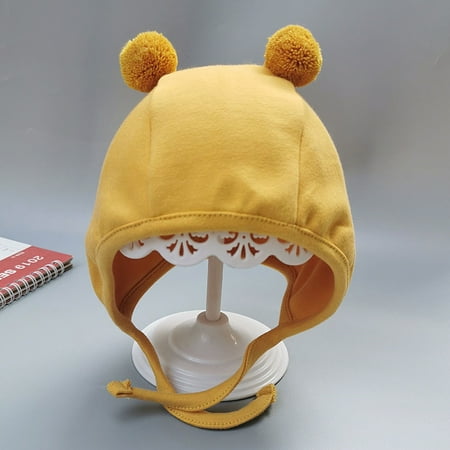 Puloru Children s baby protective cap plush ball loose tie breathable round