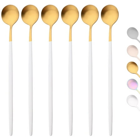 White Gold 6Pcs Coffee Spoon Stainless Steel Round Head Long Handle Ice Cream Stirring Dessert Mixing Spoon Kitchen Tableware
White Gold 6Pcs Coffee Spoon Stainless Steel Round Head Long Handle Ice Cream Stirring Dessert Mixing Spoon Kitchen Tableware