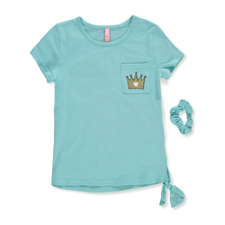 Dreamstar Girls Queen 2-Piece T-Shirt With Scrunchie Set - light blue 3t (Toddler)