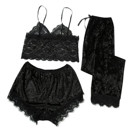 Intimates Women s Pajamas Lace Velvet Solid Color Lace Three-Piece Pajamas Nightdress Underwear Sleepwear Other Simple Long Sleeve Shirts for Women Black
Intimates Women s Pajamas Lace Velvet Solid Color Lace Three-Piece Pajamas Nightdress Underwear Sleepwear Other Simple Long Sleeve Shirts for Women Black