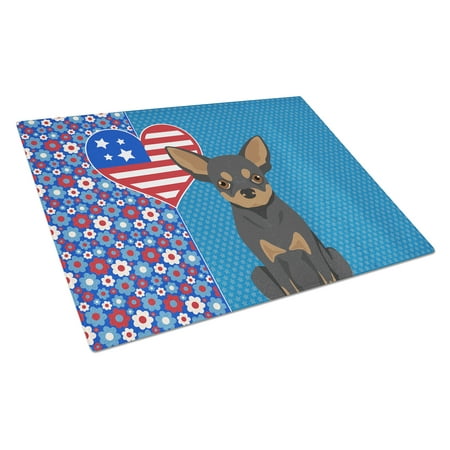 Black and Tan Chihuahua USA American Glass Cutting Board Large 12 in x 15 in