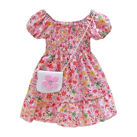 Girls Dresses Summer Summer Ruffle Puff Sleeve Cute Floral Print Princess With Satchel Bag Formal Dress
Girls Dresses Summer Summer Ruffle Puff Sleeve Cute Floral Print Princess With Satchel Bag Formal Dress