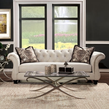 Furniture of America Wellington Premium Fabric Sofa - Cream White