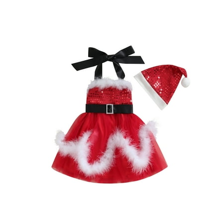 Qtinghua Toddler Baby Girls Christmas Dress Glitter Sequin Sleeveless Halter Dress with Hat Santa Clothes Red 3-4 Years
Qtinghua Toddler Baby Girls Christmas Dress Glitter Sequin Sleeveless Halter Dress with Hat Santa Clothes Red 3-4 Years