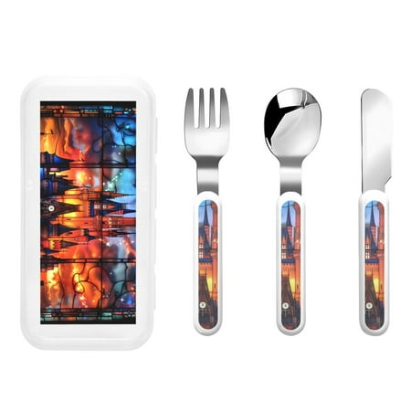 Easygdp Magical Stained Glass Castle 3-Piece Flatware Set Kids Silverware Stainless Steel Toddler Kids Utensils Safe for Preschooler Children
Easygdp Magical Stained Glass Castle 3-Piece Flatware Set Kids Silverware Stainless Steel Toddler Kids Utensils Safe for Preschooler Children