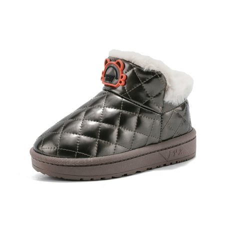 Kids Boys Girls Snow Boots Ankle Booties Slip On Waterproof Faux Fur Lined for Children Outdoor Winter Shoes