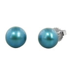 Honora Teal Blue 9-10mm Button Freshwater Cultured Pearl Stud Earrings