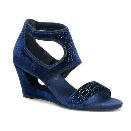 New York Transit Natural Pretty Wedge Sandals Navy Size 8 W