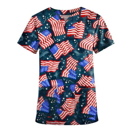 TKing Fashion Womens Summer Plus Size Independence Day Short Sleeve V-Neck Printed Tops Scrub Care Working Uniform T-Shirt with Pocket Dark Blue 4XL
TKing Fashion Womens Summer Plus Size Independence Day Short Sleeve V-Neck Printed Tops Scrub Care Working Uniform T-Shirt with Pocket Dark Blue 4XL