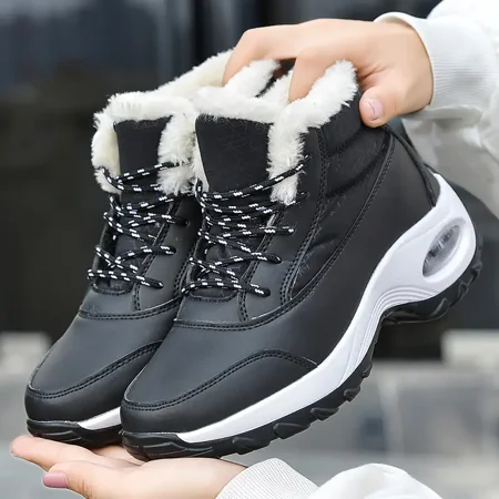 Warm Plush Inner Lace Up Snow Boots Causal Air Cushion High Top Ankle Boots Women‘s Footwear