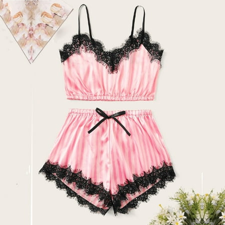Yubatuo Lingerie for Women New V-Neck Silk Lace Satin Striped Camisole Pajamas Sleepwear Shorts Set
Yubatuo Lingerie for Women New V-Neck Silk Lace Satin Striped Camisole Pajamas Sleepwear Shorts Set