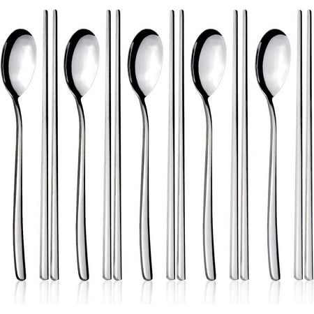 Spoon and Chopsticks Set 5 Pair Stainless Steel Metal Chopsticks Spoon Set 5 Set Korean Chopsticks and Spoons Reusable Flat Long handle Chopstick Spoon Set for Home Kitchen or Restaurant
Spoon and Chopsticks Set 5 Pair Stainless Steel Metal Chopsticks Spoon Set 5 Set Korean Chopsticks and Spoons Reusable Flat Long handle Chopstick Spoon Set for Home Kitchen or Restaurant