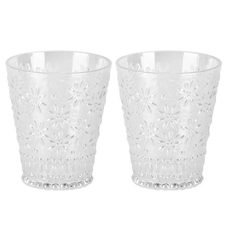 2Pcs Engraved Designs Glass Cups Simple Style Glass Cups Embossed Coffee Cups