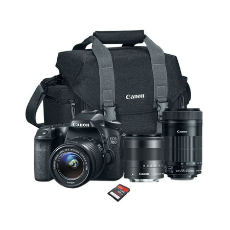 Canon EOS Rebel 70D Camera w\/ 18-55 STM Lens, 55-250 STM Lens, Bag, 32GB Card