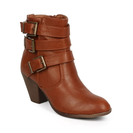 New Women DbDk Finny-1 Leatherette Almond Toe Strappy Zip Riding Bootie Size