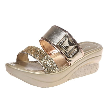 Wandatree Buckle Decor Crystal Slippers for Women Wedge Slip On Beach Sandals Gold 8.5
Wandatree Buckle Decor Crystal Slippers for Women Wedge Slip On Beach Sandals Gold 8.5