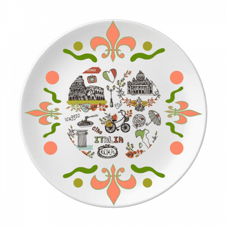Autumn Colosseum Roma Italy Graffiti Flower Ceramics Plate Tableware Dinner Dish