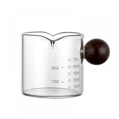 Linen Purity Heat-resisting Glass Espresso Measuring Cup Double Mouth Glass Milk Jug With Wood Ball Shape Handle Glass Scale Measure Mugs