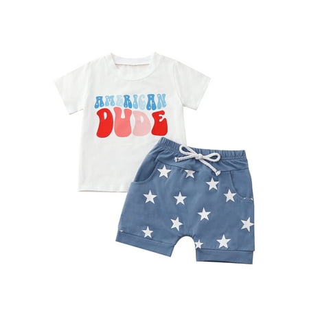 4th July Baby Boy Outfits Short Sleeve Letter Print T-Shirts + Star Shorts Set Newborn Clothes
4th July Baby Boy Outfits Short Sleeve Letter Print T-Shirts + Star Shorts Set Newborn Clothes