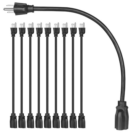 DEWENWILS 10-Pack 1 FT Short Black Extension Cord 16 AWG SJTW 3 Prong Grounded Plug
DEWENWILS 10-Pack 1 FT Short Black Extension Cord 16 AWG SJTW 3 Prong Grounded Plug