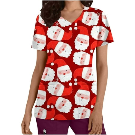 YWDJ Christmas Scrub Tops Women Fashion Short Sleeve V Neck Tops Working Uniform Printing Pocket Blouse Tops Red M
YWDJ Christmas Scrub Tops Women Fashion Short Sleeve V Neck Tops Working Uniform Printing Pocket Blouse Tops Red M