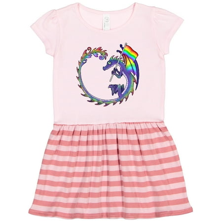 Inktastic LGBTQ Rainbow Dragon with Pride Flag Gift Toddler Girl Dress