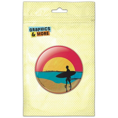 Surfer and Sunset Ocean Surfboard Refrigerator Button Magnet