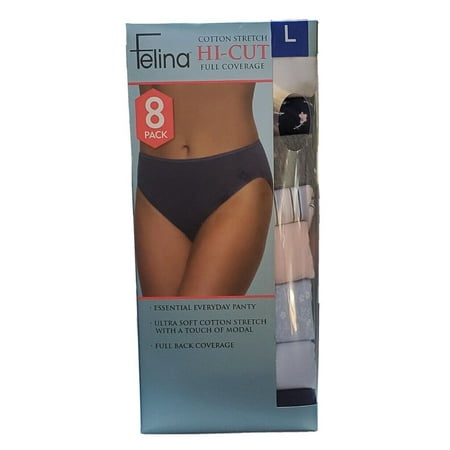 Felina Hi-Cut 8-Pack Ultra-Soft Cotton Stretch w/Modal Briefs Size: L