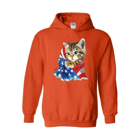 Cute Kitty with American Flag Unisex Hoodie Hooded Sweatshirt