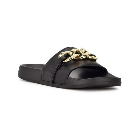 Nine West Womens Slinks 3 Faux Leather Flat Pool Slides
