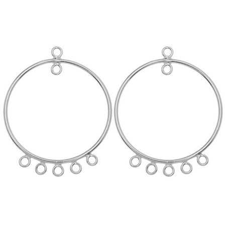 Round Chandelier Earring Components, with Five Rings 33mm, 2 Pieces, Sterling Silver